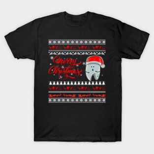 funny Chritsmas tooth with Santa hat shirt - Christmas dentist shirt - tooth merry Christmas gift dentist dental student dentistry T-Shirt